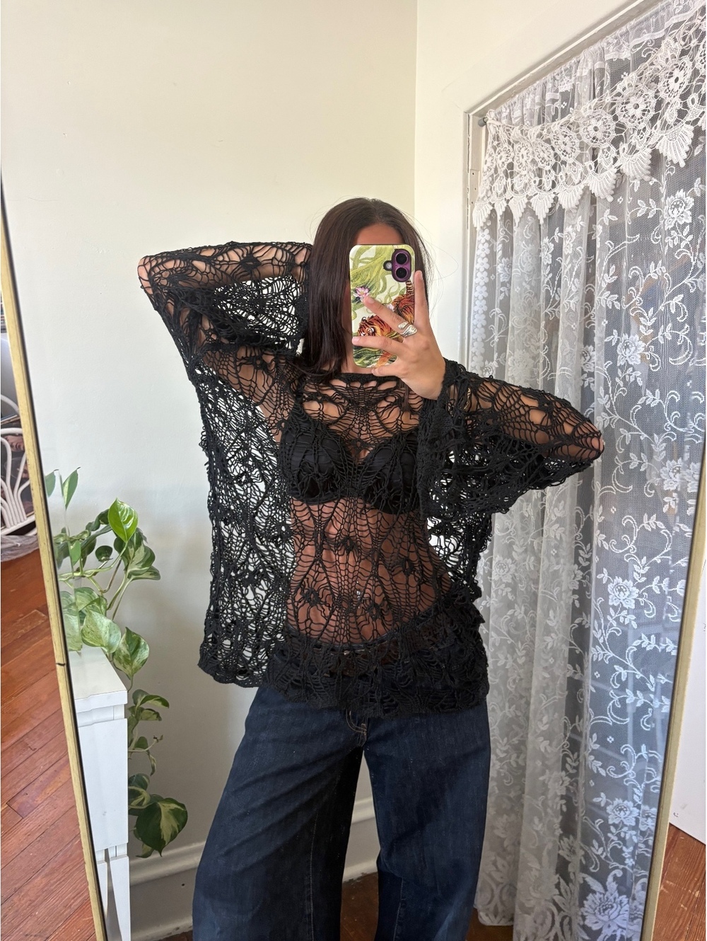 Rave / Festival Crochet Knit Bell Sleeve Top Lightweight and Breathable